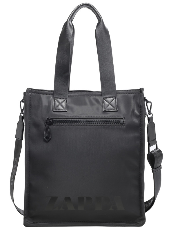 Bolso tote negro con correa ajustable, ideal para actividades diarias.