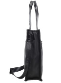 Mochila tote negra para mujer, material PU engomado, compartimento para notebook.