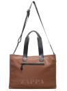 Bolso tote de PU engomado camel para mujer, con compartimento acolchado para notebooks.