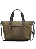 Bolso tote de nylon verde para mujer, cuenta con tres bolsillos y cierre invisible, funcionalidad moderna.