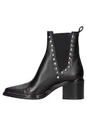 Botín negro con detalles metálicos, estilo casual para mujer, ideal para combinar con jeans.