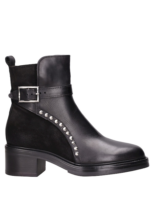 Botín casual negro de mujer, con taco bloque de 5 cm, adecuado para actividades diarias.