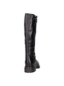 Bota negra de cuero para mujer, diseño vanguardista, perfecta para un look protagónico.