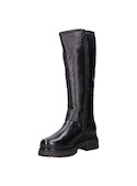Bota negra de cuero para mujer, altura de taco bloque de 4.5 cm, cómoda para el uso diario.