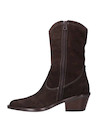 Bota de cuero marrón para mujer, detalles metálicos, ideal para un look moderno y chic.