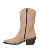 Bota de cuero taupe para mujer, estilo vaquero, combina bien con jeans ajustados.