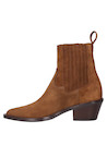 Botines de cuero ante camel para mujer, con punta puntiaguda, ideales para un look moderno.