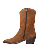 Calzado vaquero camel de mujer, con taco bloque, ideal para looks sofisticados.