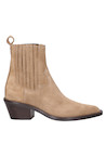 Botín taupe de mujer, elegante taco de bloque, adecuado para eventos informales.