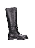 Botas de mujer de cuero negro, con taco bloque de 3 cm, para mayor comodidad y estilo.