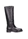 Botas de mujer de cuero negro, con taco bloque de 3 cm, para mayor comodidad y estilo.