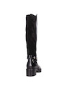 Bota de cuero negra para mujer con diseño vanguardista, perfecta para un look moderno y audaz.