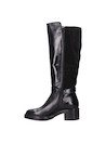 Bota de cuero negra casual para mujer con taco bloque de 5 cm, ideal para actividades urbanas.