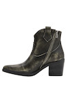 Botín vaquero con taco bloque de 7 cm, ideal para un look contemporáneo.
