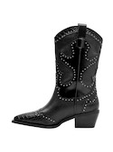 Botín vaquero negro que resalta por su diseño audaz y contemporáneo, perfecto para cualquier ocasión.