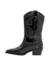 Botín vaquero negro que resalta por su diseño audaz y contemporáneo, perfecto para cualquier ocasión.