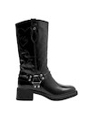 Botas de cuero negro para mujer con acabado brillante, aportando personalidad y carácter a cada paso.