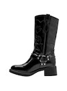 Punta cuadrada y taco bloque de 4.5 cm en botas de cuero negro para mujer, ideal para un look contemporáneo.