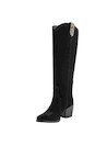 Vista lateral de bota vaquera negra de cuero para mujer, ideal para looks urbanos.