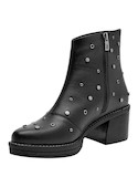 Botín negro de cuero para mujer con diseño de punta puntiaguda y taco bloque de 6.5 cm.