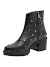 Botín negro de cuero para mujer con diseño de punta puntiaguda y taco bloque de 6.5 cm.