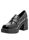 Zapatos de mujer en cuero negro con acabado en charol brillante, estilo casual, ideales para un look urbano.