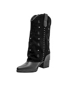 Botín negro de cuero con suela de taco bloque de 7 cm, ideal para un look audaz.