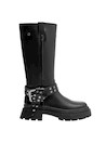 Bota de caña alta en negro, diseñada para un estilo audaz y vanguardista en mujeres.
