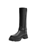 Bota alta negra de mujer con taco bloque de 4 cm, ideal para un look moderno.