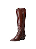 Botas de cuero café para mujer, diseño casual con punta redonda y taco bloque de 6 cm.