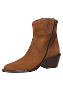 Botín vaquero mujer color camel en cuero italiano con punta puntiaguda y taco bloque.