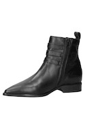 Botín negro de cuero italiano suave para mujer, estilo casual, con tres hebillas metálicas y taco bloque de 3 cm.
