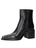 Botín negro de cuero para mujer, estilo casual, con taco bloque de 6.5 cm y diseño de punta redonda.
