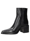 Botín negro de cuero para mujer, estilo casual, con taco bloque de 6.5 cm y diseño de punta redonda.