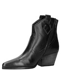 Botín de cuero negro para mujer, estilo vaquero, con taco bloque de 7.5 cm y punta puntiaguda.