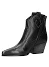 Botín de cuero negro para mujer, estilo vaquero, con taco bloque de 7.5 cm y punta puntiaguda.