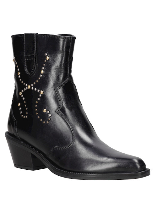 Botín negro para mujer ideal para combinar con vestidos fluidos o jeans ajustados.