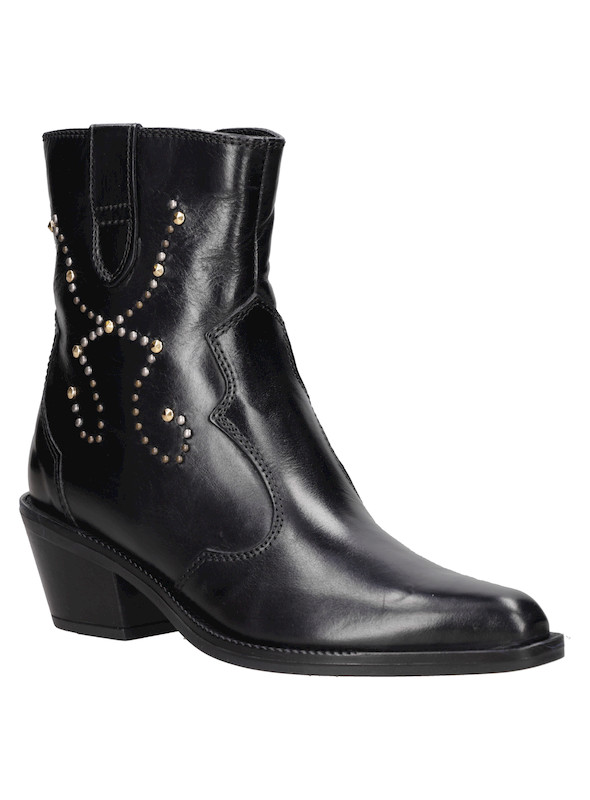 Botín negro para mujer ideal para combinar con vestidos fluidos o jeans ajustados.