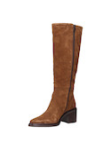 Botín alto de cuero camel para mujer, estilo casual, con taco bloque de 6.5 cm y punta puntiaguda.