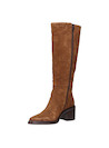 Botín alto de cuero camel para mujer, estilo casual, con taco bloque de 6.5 cm y punta puntiaguda.