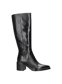 Bota alta negra de cuero para mujer, ideal para un look audaz y poderoso en cualquier ocasión.