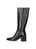 Bota de mujer en cuero negro, tacón bloque de 6.5 cm que ofrece comodidad y elegancia.