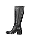 Bota de mujer en cuero negro, tacón bloque de 6.5 cm que ofrece comodidad y elegancia.