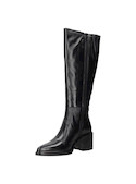 Bota alta de cuero negro para mujer, estilo casual con punta puntiaguda y taco bloque de 6.5 cm.