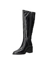 Bota alta de cuero negro para mujer, estilo casual con punta puntiaguda y taco bloque de 6.5 cm.