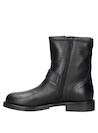 Botín negro de cuero con taco bloque de 3 cm, ideal para looks rockeros.
