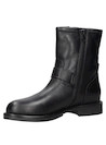 Botín negro de cuero para mujer, estilo urbano con hebillas metálicas y punta redonda.