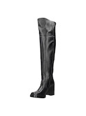 Bota alta de cuero negro para mujer, estilo casual, con tacón bloque de 8.5 cm y diseño vanguardista.