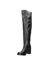 Bota alta de cuero negro para mujer, estilo casual, con tacón bloque de 8.5 cm y diseño vanguardista.