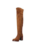Botas de cuero camel para mujer, estilo casual, con tacón bloque de 8.5 cm y punta redonda.